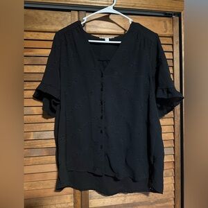 Black Eyelet V-Neck Button-Front Blouse
